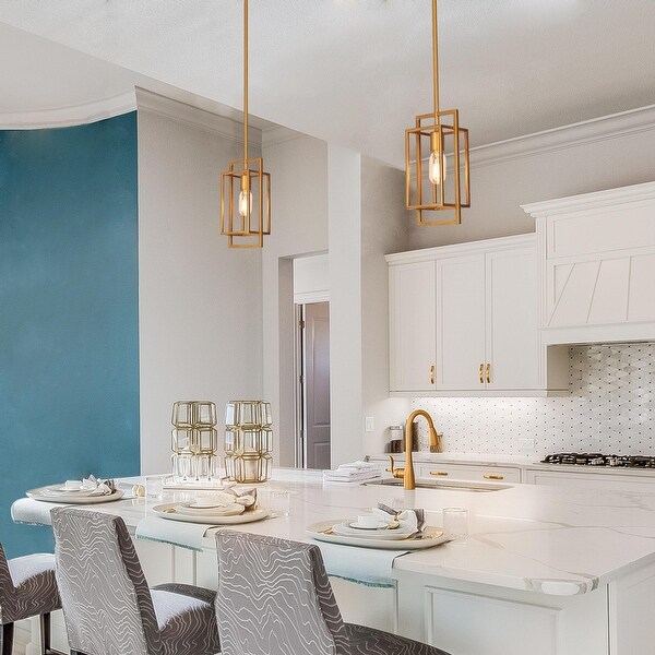 Laluz Dilley Modern Antique Gold 1 Light Mini Pendant Lantern Island Lights for Kitchen L5.5 x W4.72 x H11.8