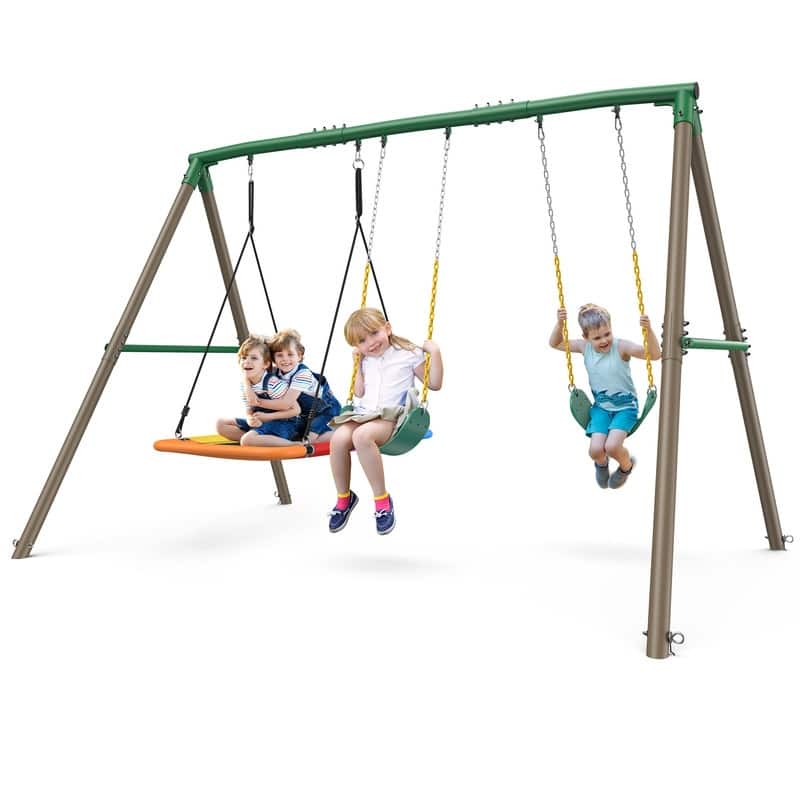 Hapfan 7.3ft Tall 600lb Heavy Duty Swing Set with 1 Platform Swing, 2 Belt Swings,A Frame Metal Swing Set