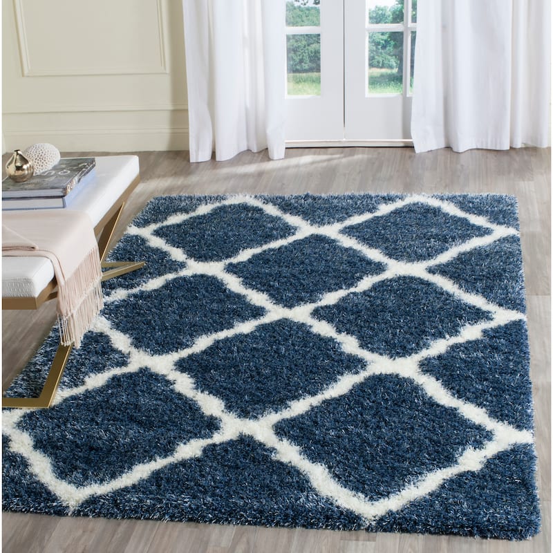 SAFAVIEH Montreal Shag Marcelle 2-inch Thick Rug - 3' x 5' - Blue/Ivory