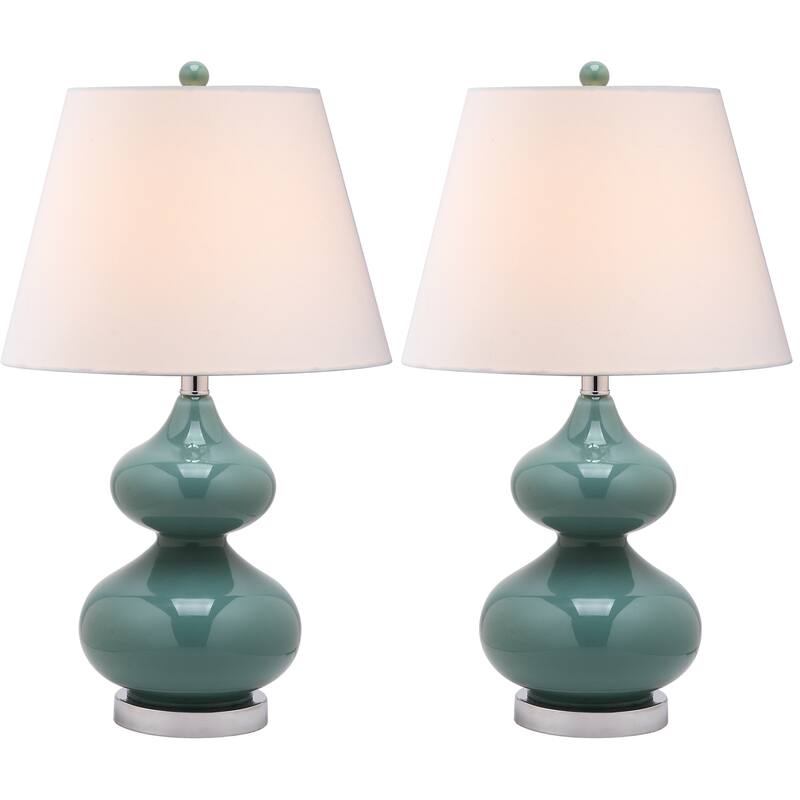 SAFAVIEH Lighting Kimberely 24-inch Double Gourd Glass White Table Lamp (Set of 2) - 14"x14"x24" - 14Wx14Dx24H