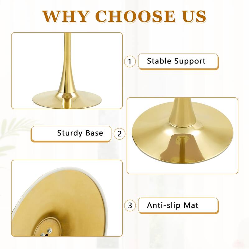 Round Dining Table, 23.6" Circle Tulip Table with Thickened Tabletop & Metal Pedestal