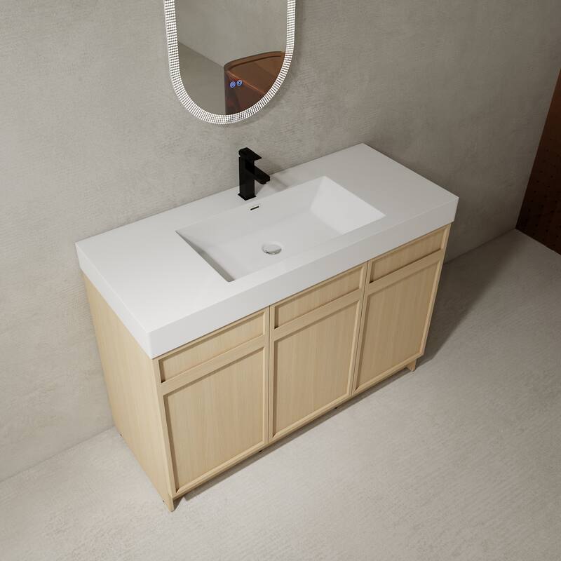 Double Sink Bathroom Vanity with Resin Basin, Soft-Closing Doors, Adjustable Shelves, Scratch