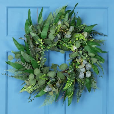 Eucalyptus and Fern Mixed Foliage Artificial Spring Wreath - 24"