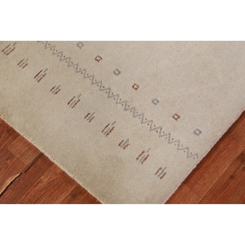Gabbeh Indian Accent Rug Handmade Beige Tribal Wool Carpet - 2'0" x 3'0"