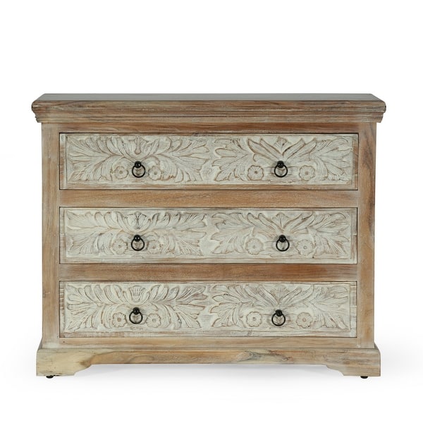 slide 2 of 12, Holgate Boho Handcrafted Acacia Wood 3 Drawer Chest by Christopher Knight Home Natural + White