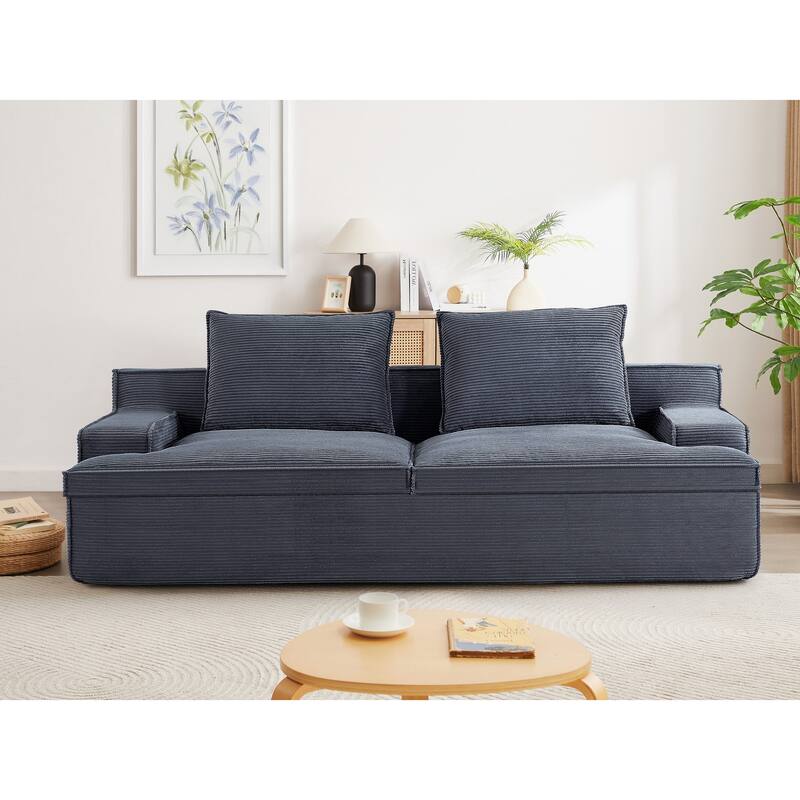 Oversized Full Foam 4 Seater Couch, Soft Corduroy, No Assembly, 90 Inch Wide, Grey