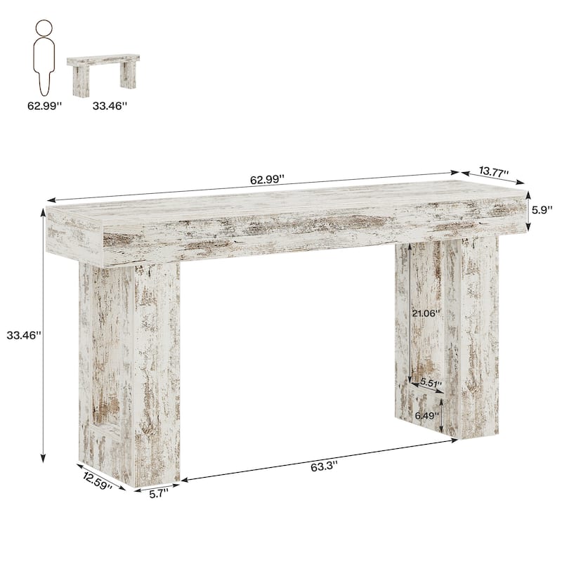 Farmhouse Console Table, 63-Inch Long Narrow Sofa Table Behind The Couch