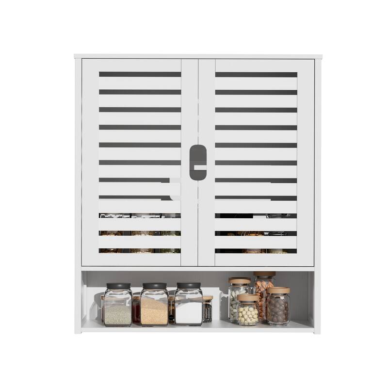 Double Door Wall Cabinet Bathroom Storage Shelf Bamboo