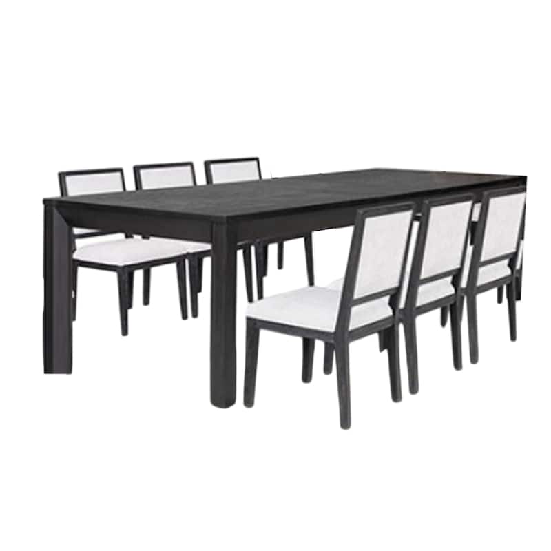 Kizie 7pc Dining Table Set, 94-118 Inch Extendable, Black Wood Chairs