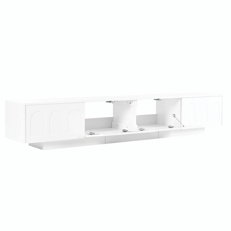 Functional TV Stand with Arched Cabinet Doors, Entertainment Center with APP-Controlled Smart LED Light