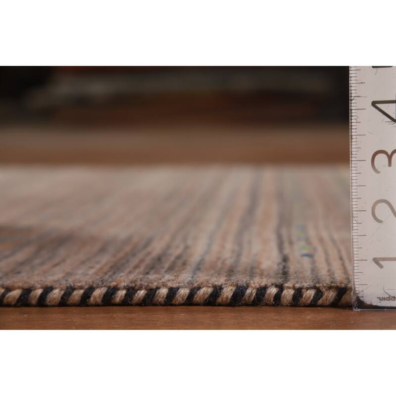 Hand Knotted Oriental 100% Wool Carpet Tribal Stripe Brown Gabbeh Area Rug - 4' 10'' X 3' 0''