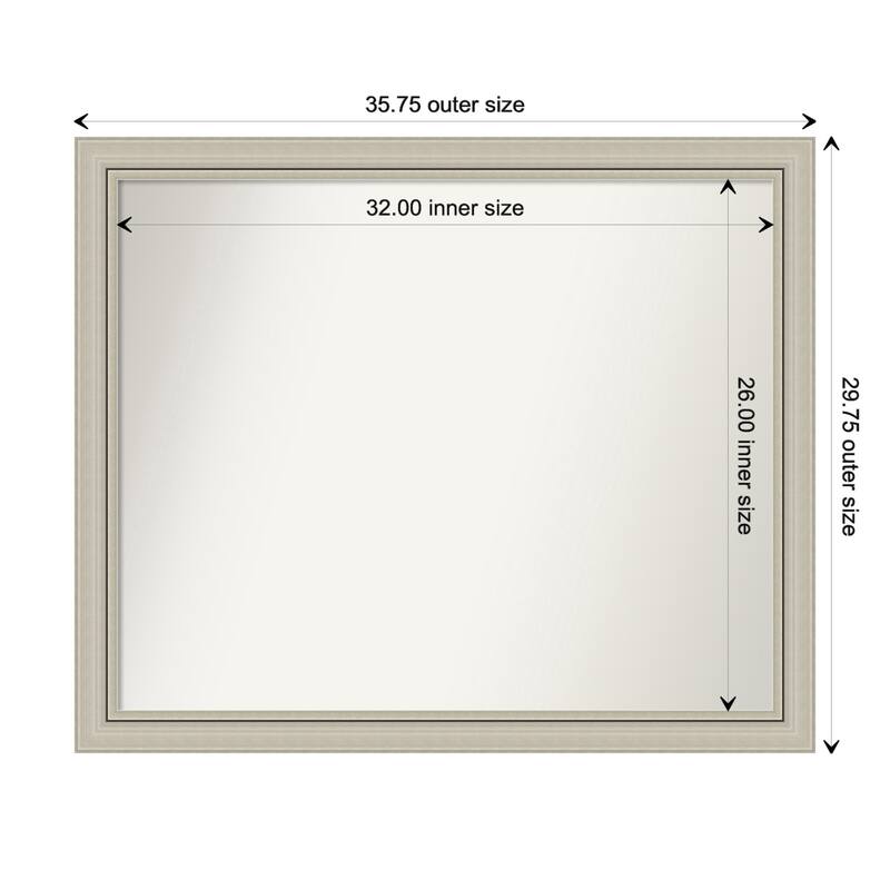 Romano Silver Narrow Framed Non-Beveled Custom Wall Mirror, Bathroom Vanity Mirror - Outer Size: 35.75 x 29.75