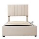 preview thumbnail 3 of 16, Twin Size Upholstered Platform Bed with a Hydraulic Storage System, Beige