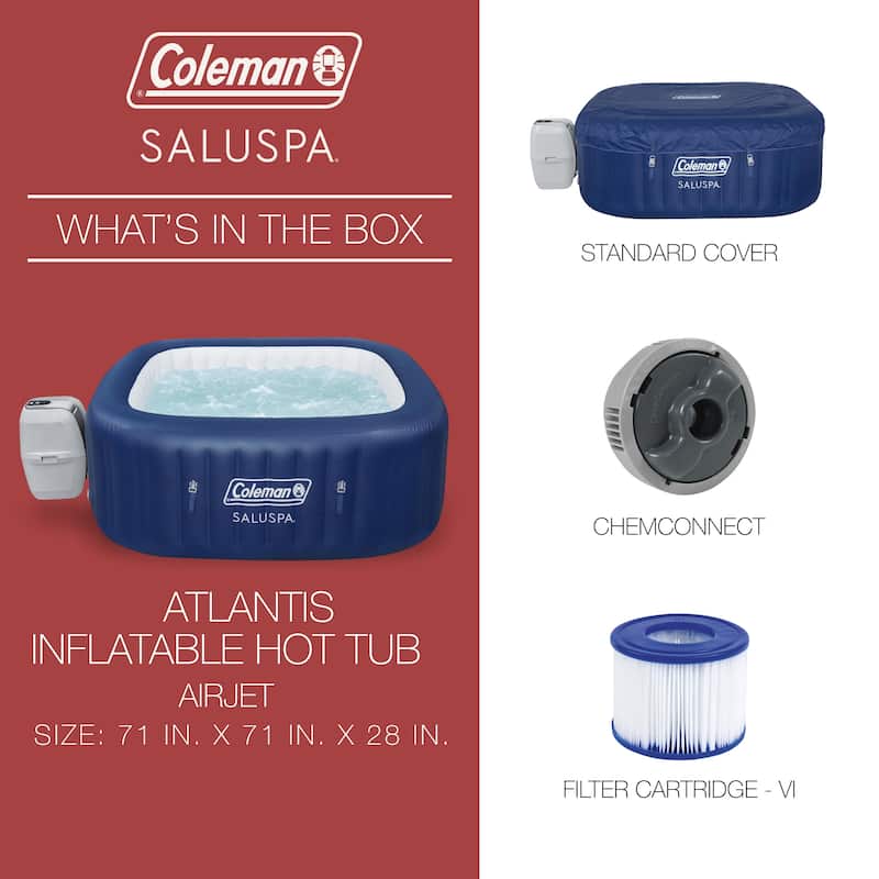 Coleman SaluSpa Atlantis AirJet Inflatable Hot Tub with 140 Soothing Jets, Blue - 71in. X 71in. X 28in.