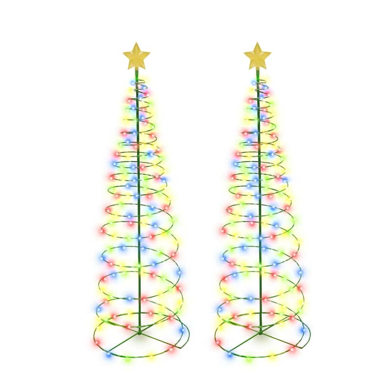 4' Ft Solar Pre-Lit LED Metal Christmas Tree Holiday Light Decoration - 1 or 2 Pack