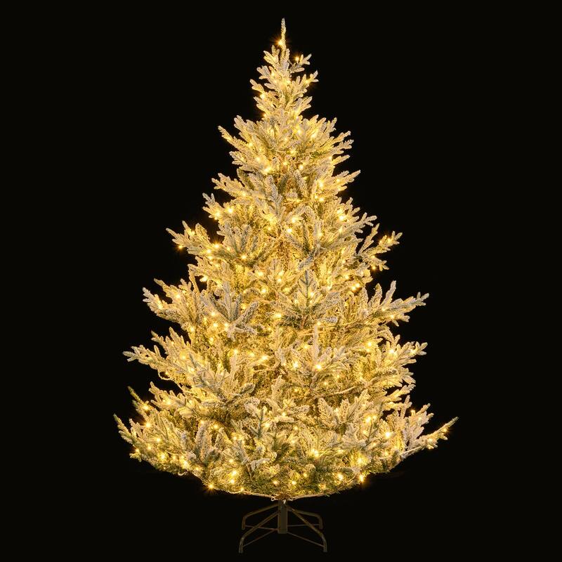 Costway 6/7/8 FT Artificial Christmas Tree with 762/1074/1470 Flocked - See Details - White & Green