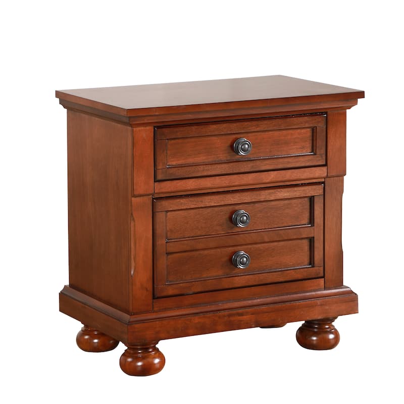Modern Cherry Wooden Nightstand/Bedside Table with 2 Drawers