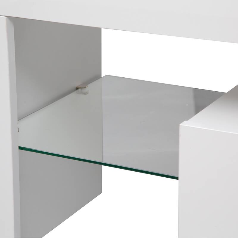 White 63" TV Stand with LED Light, Open and Hidden Storage Spaces for TVs Up to 65"