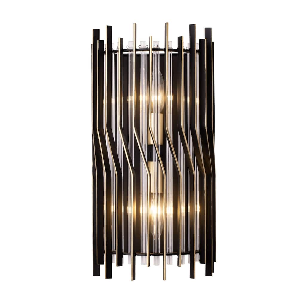 Park Row 2-Light Flush Black and Gold Wall Sconce