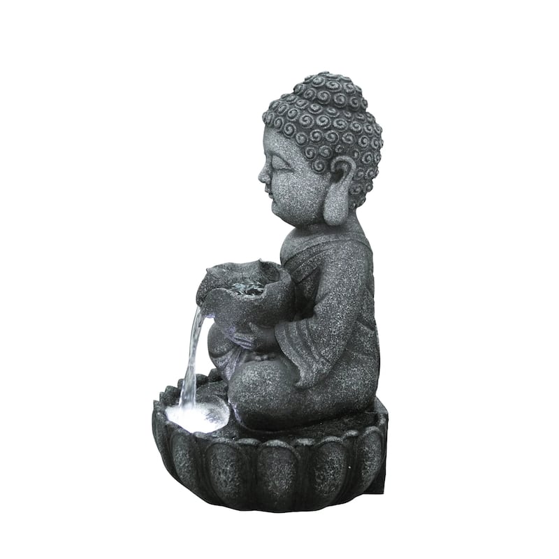 LED Lighted Sitting Buddha Outdoor Garden Water Fountain - 21.75"