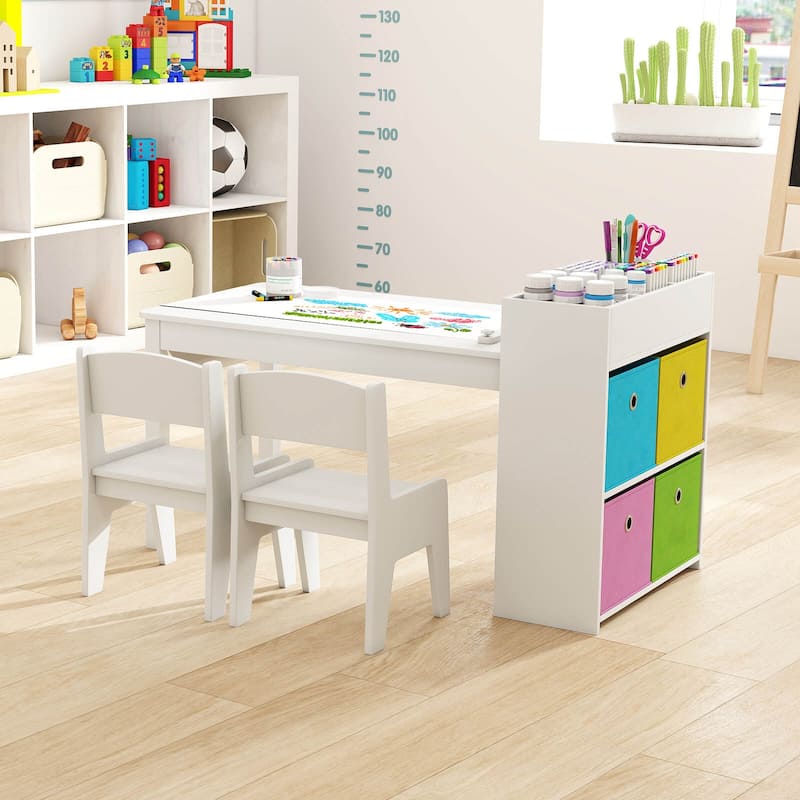 Costway Kids Art Table & Chairs Set with Paper Roll Wooden Craft Study - See Details