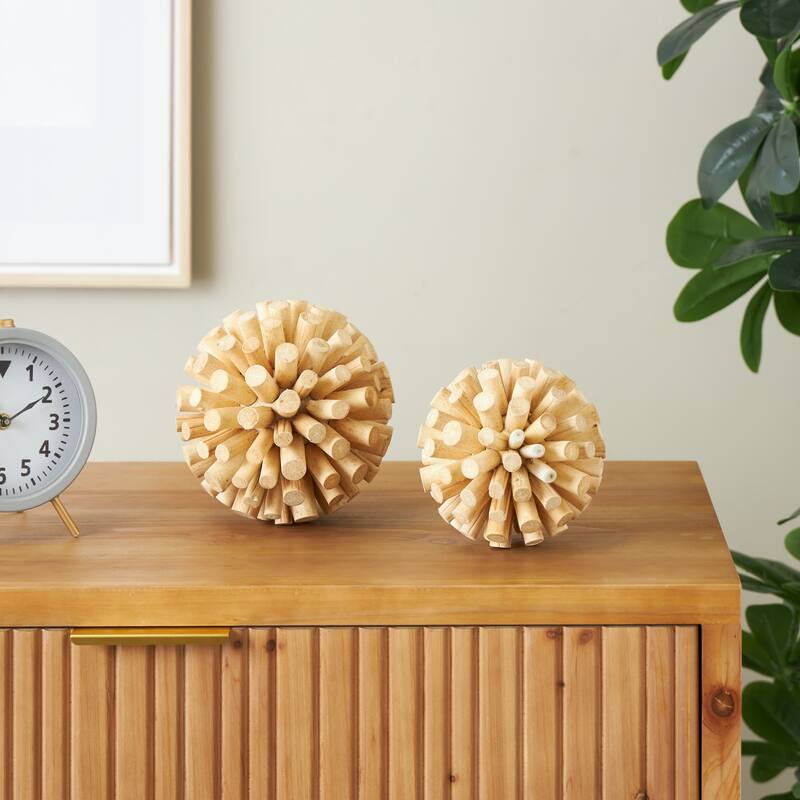 Brown Wood Handmade Tree Trunk Inspired Decorative Orbs & Vase Filler (Set of 2) - Brown