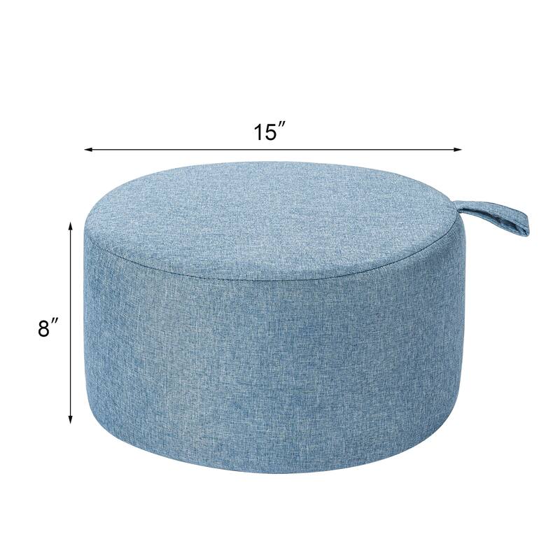 Adeco Linen Round Ottoman Footrest with Handle