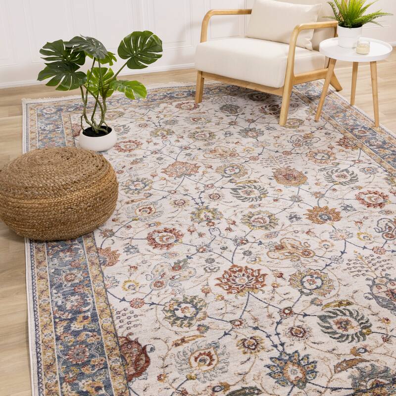 Olivia Collection - Classic Elegant Border Area Rug - 7'10" x 10'2" - Cream