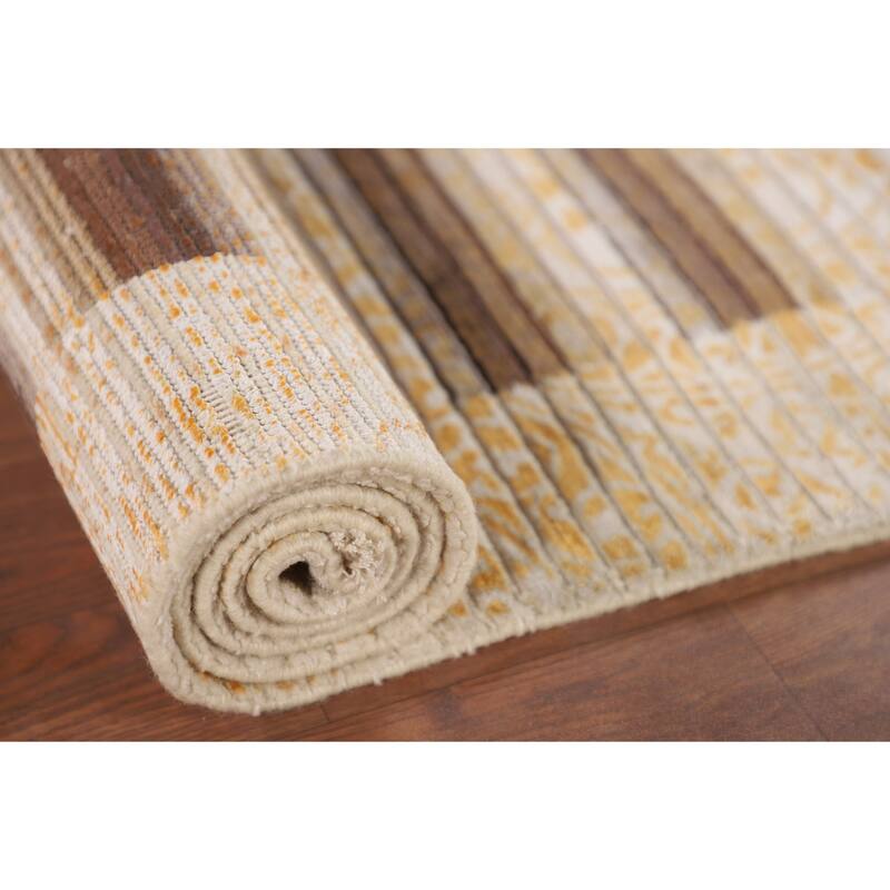 Yellow Modern Abstract Accent Rug Handmade Wool Carpet - 2'8"x 4'11"
