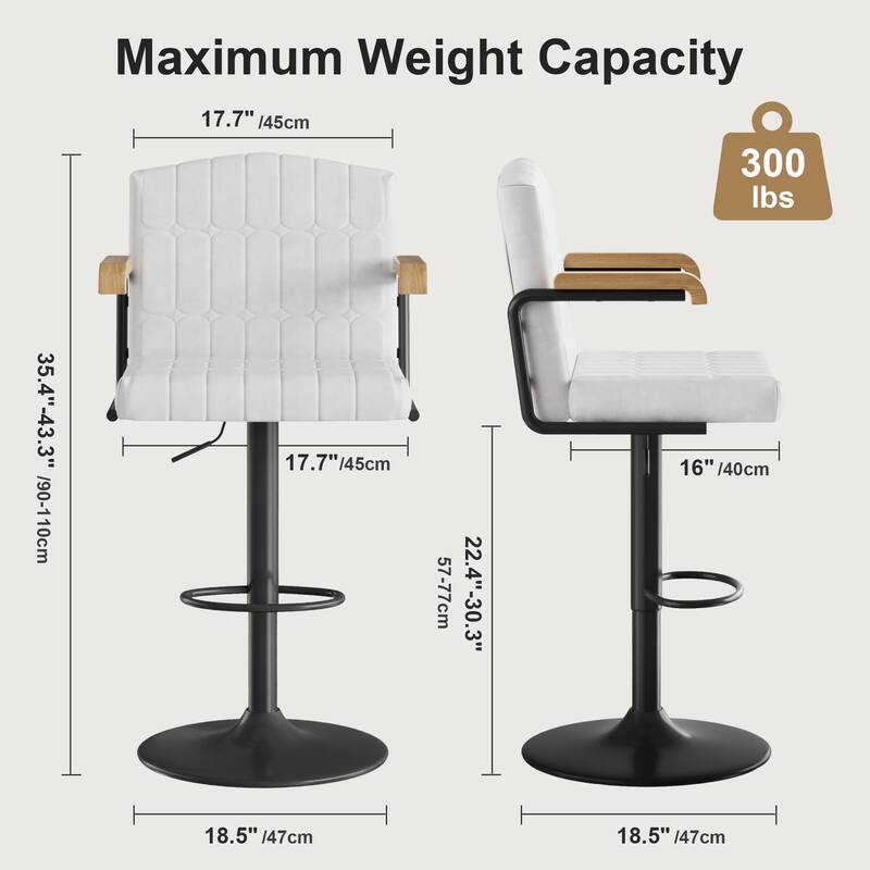 2/4 Pack Beige Flocked Bar Stools Swivel 35.4"-43.3" Adjustable Height Brown Arms Counter Bar Height Kitchen Island Set