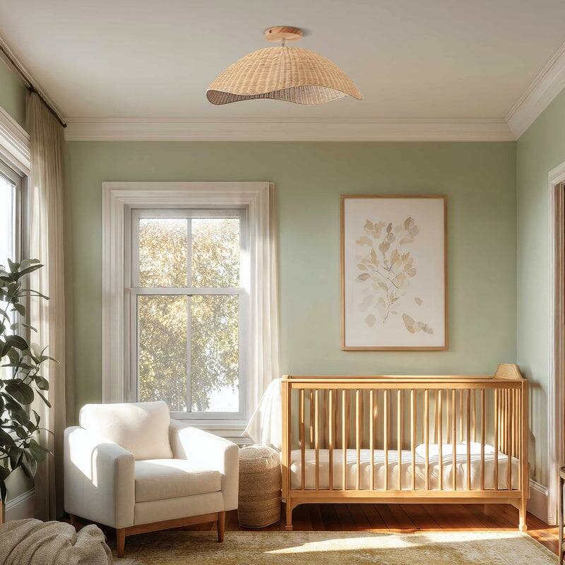 Nana Rattan Flush Mount Rattan Natural Sculptural Handwoven Ceiling Light for Hallway or Kitchen in Modern, Farmhouse Style