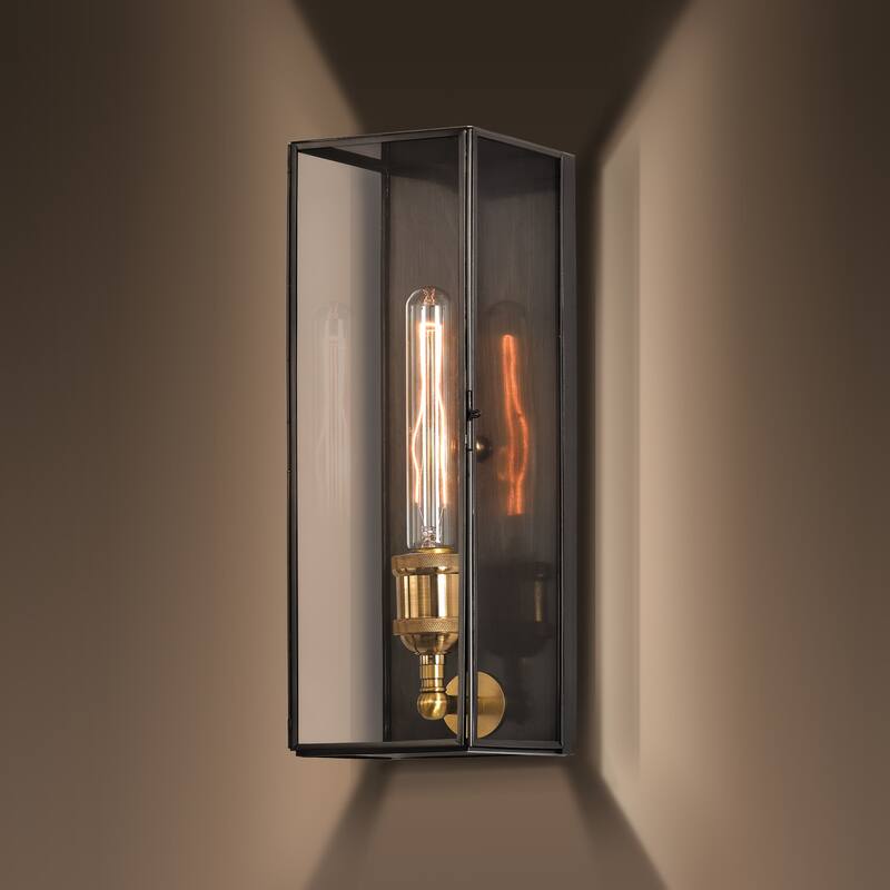 Solid Brass Outdoor Wall Lantern with Tempered Clear Glass Shade