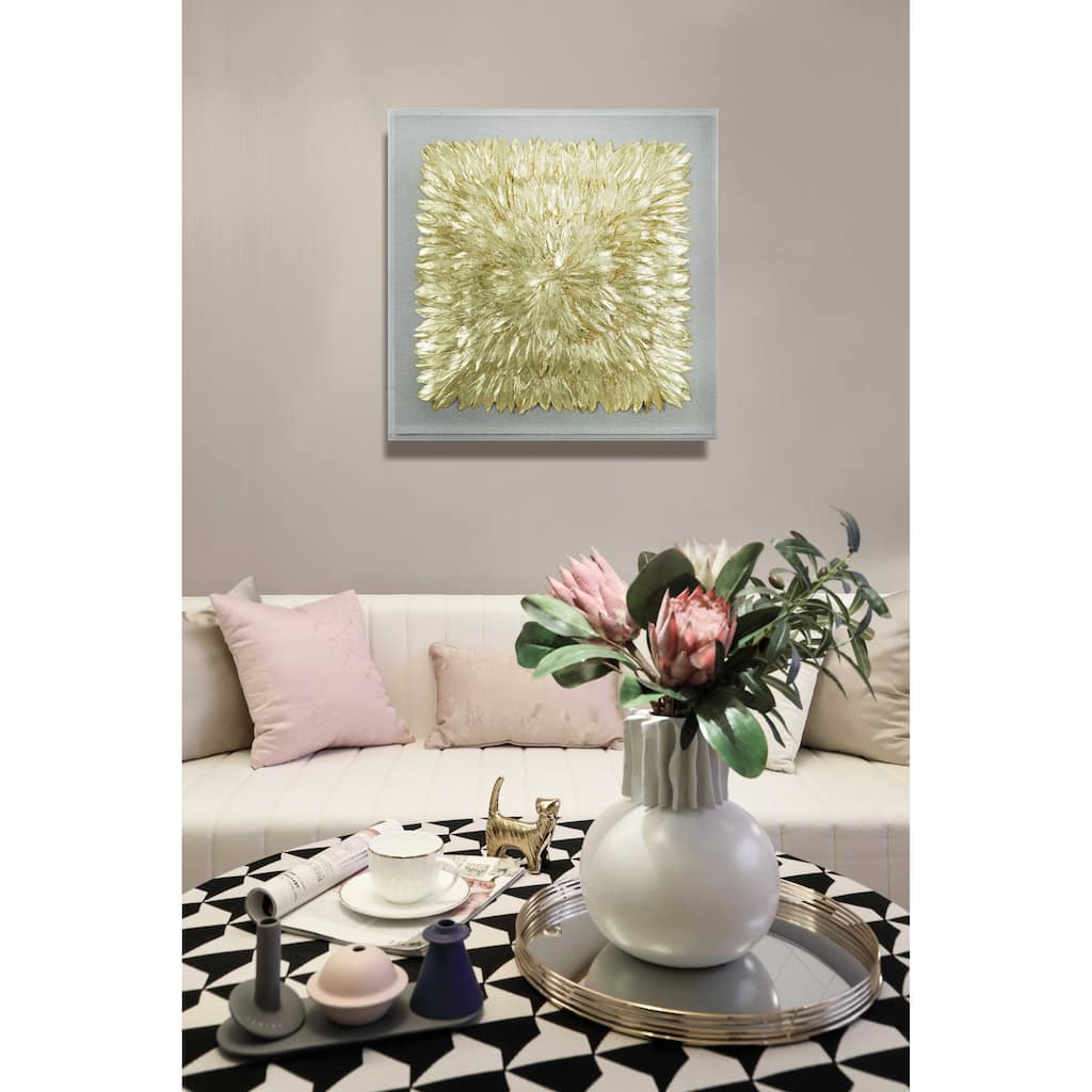 HUJI Gold Feather Radiance Shadow Box Wall Decor