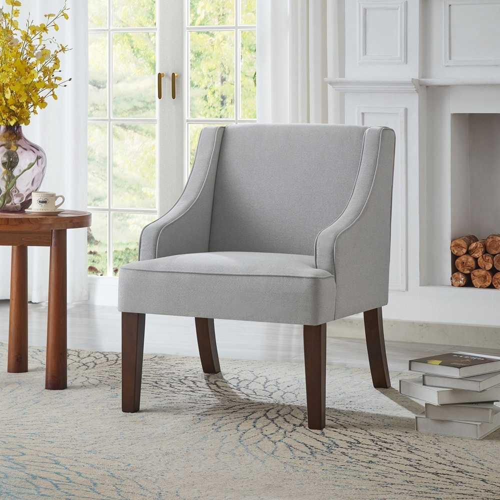 Upholstered Fabric Armchair with Solid Wood Legs