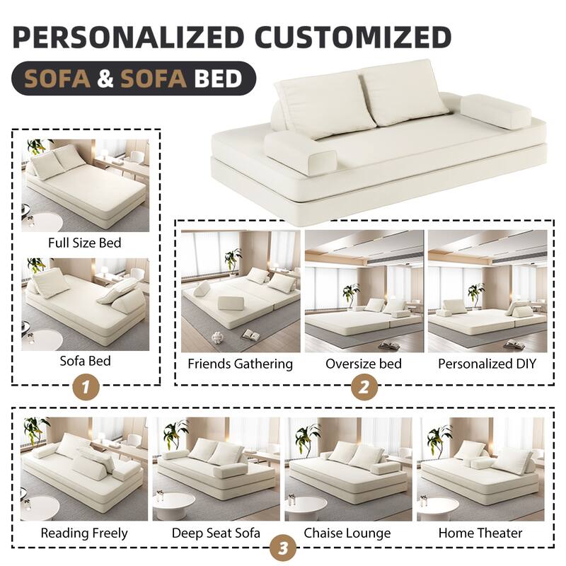 GDFStudio - 86.6" Multifunctional Chenille Upholstered Convertible Sofa Bed with 2 Removable Backrests & Soft Pillows