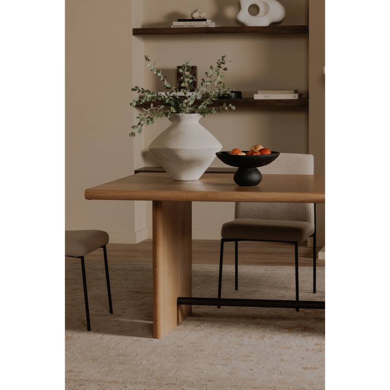 NADAAL STUDIOS Thornefield Dining Table for 6, Oak Veneer Top, Metal Spreader Bar, Modern Edge Design, Natural Finish