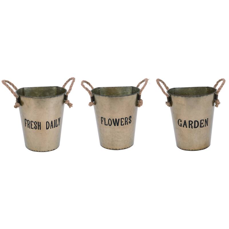 Transpac Metal Bucket with Handles Planter Pots Set of 3 Home and Garden Decorations
