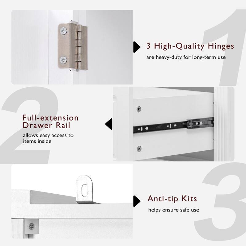 71" Farmhouse Pantry Cabinet - 2 Drawers + 8 Shelves, White & Textured