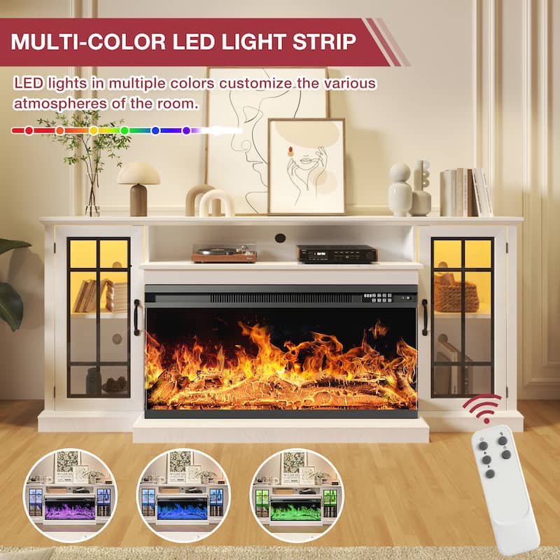 36 Inch 3-Sided Glass Fireplace TV Stand for TVs up to 80"
