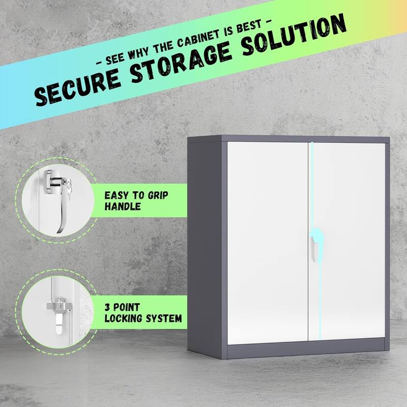 36 inch Metal Office File Storage Cabinet Locker with Locking Doors and Adjustable Shelves for Home Office, Garage, Pantry