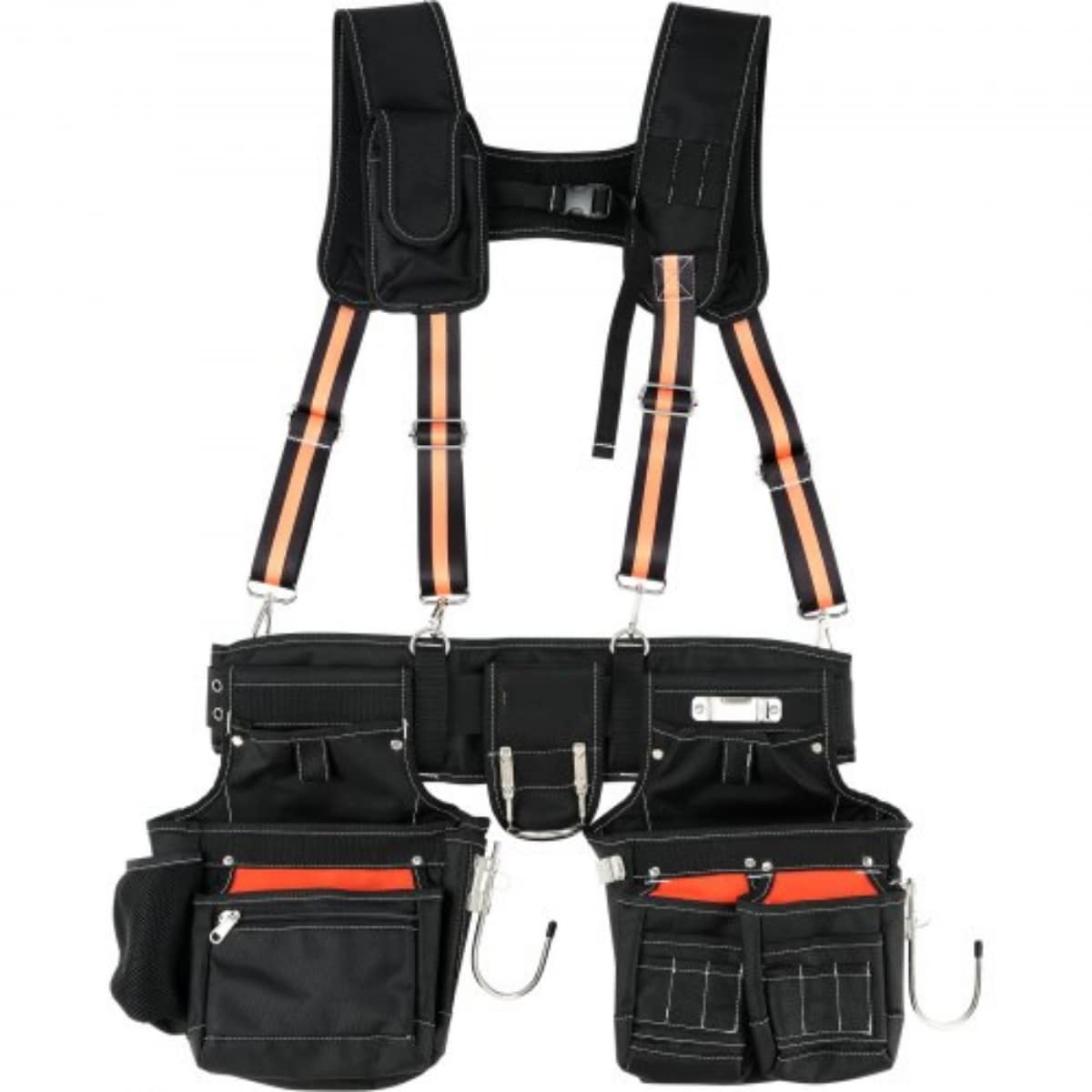 Black Polyester Adjustable Waist Strap Tool Belt with 29 Pockets Ideal for Men - 12.99 x 11.02 inches