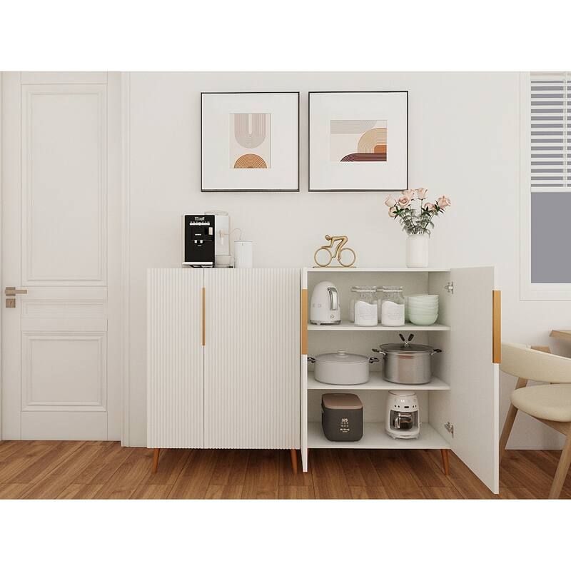 Modern White Sideboard Cabinet with Gold Handles