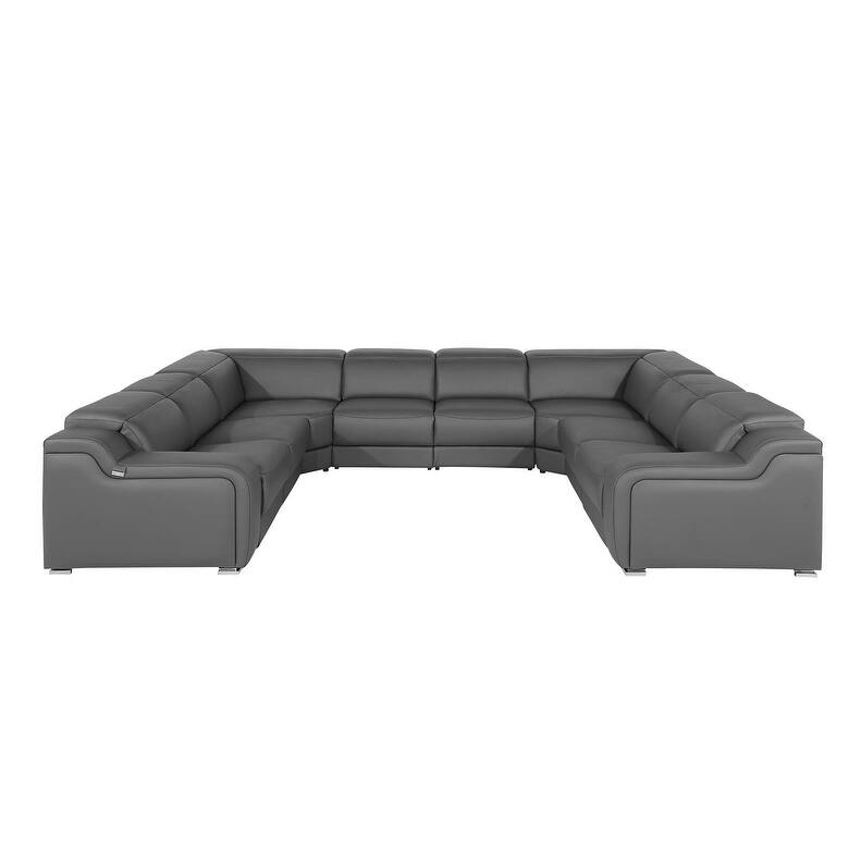 HomeRoots Black Italian Leather Power Reclining U Shaped Eight Piece Corner Sectional With Console