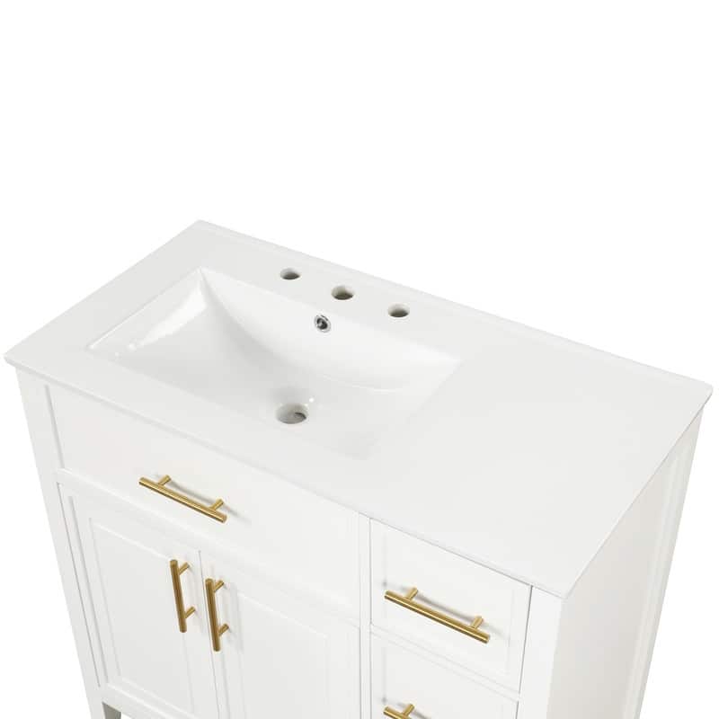 36" Modern Bathroom Vanity Set with Ceramic Sink, Storage Cabinet & Drawers