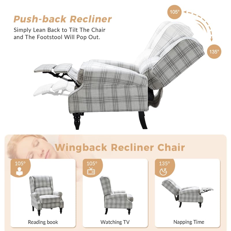 Olympus Upholstered Classic Manual Wingback Recliner with Solid Wood Legs Set of 2 by HULALA HOME