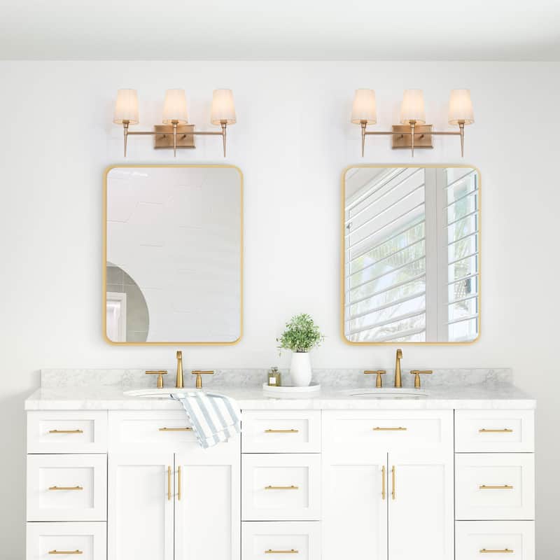 Barr Mid-Century Modern Gold Bathroom Vanity Light Dimmable Fabric Wall Sconces