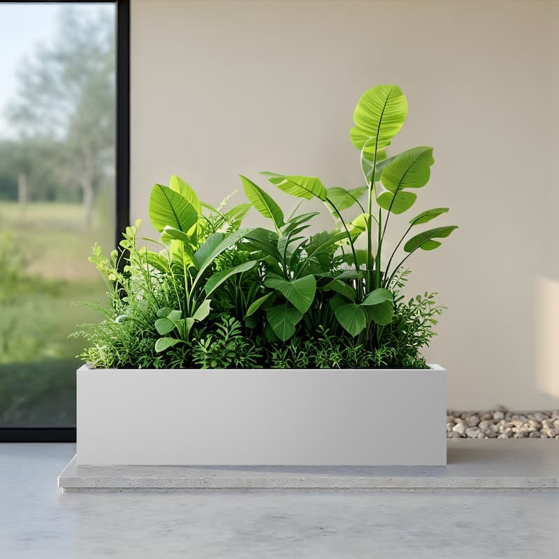 Metal Movable Planter Box with Trellis Privacy Screen Planter Box with Lockable Wheels - White