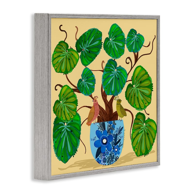 Stupell Potted Plant & Birds Perched Framed Giclee Art Design By Kay Widdowson