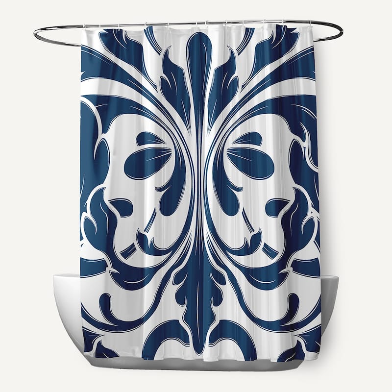 British Colonial, Geometric Print Shower Curtain - Blue