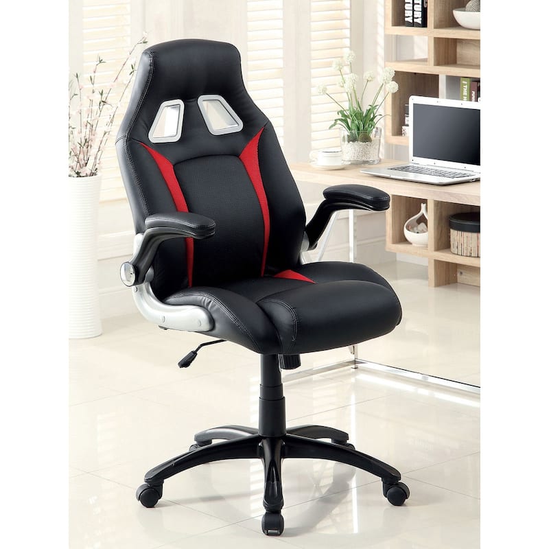 Modern Contemporary Padded Office Chair Pneumatic Height Adjustable An Wheel Legs - Black+Red+Silver
